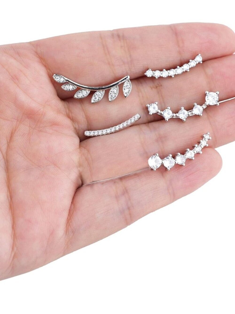 6Pairs Ear Cuffs Climber Hoop Earring CZ Arrow Crawler Stud Earring Jacket for W - Picture 6 of 6